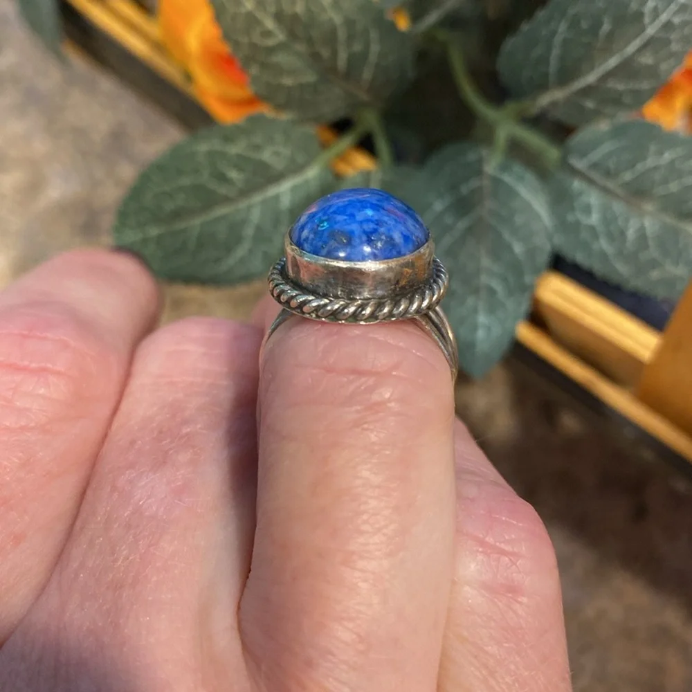 Blue Stone Silver Ring Size Around 4.75